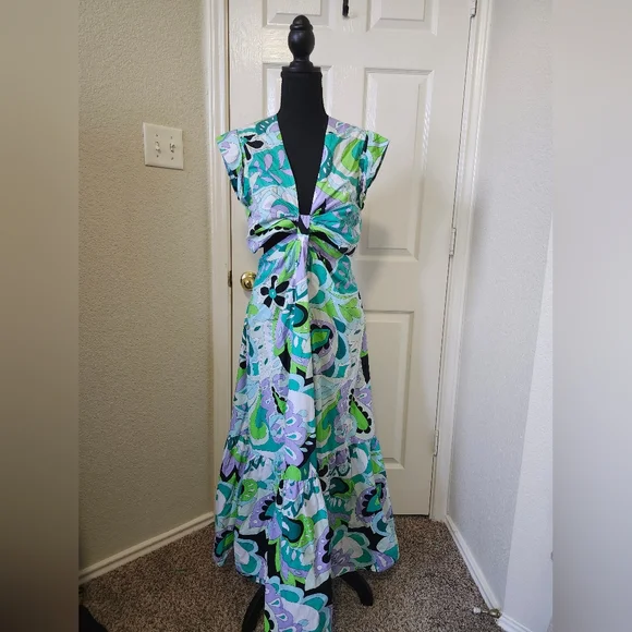 Steve Madden Teal Green Cutout Multicolor Maxi Dress M - Picture 2 of 12